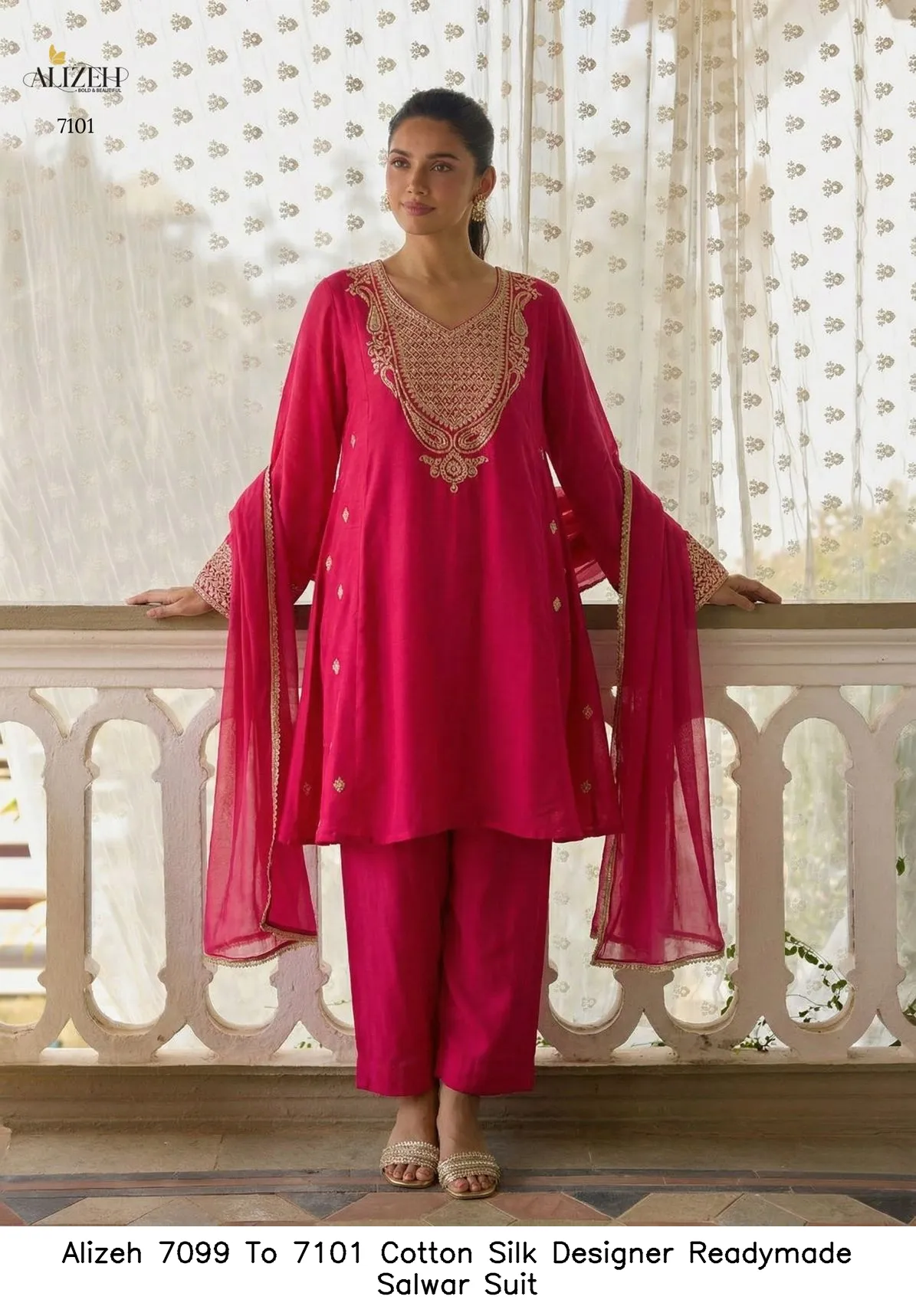 Alizeh 7099 To 7101 Cotton Silk Designer Readymade Salwar Suit — Wholesale Salwar Suits, Alizeh wholesale from Surat — view 5