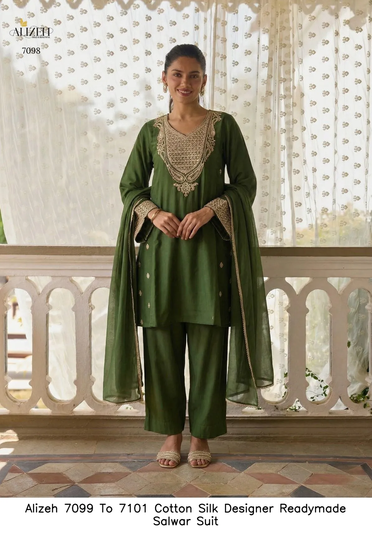 Alizeh 7099 To 7101 Cotton Silk Designer Readymade Salwar Suit — Wholesale Salwar Suits, Alizeh wholesale from Surat — view 6