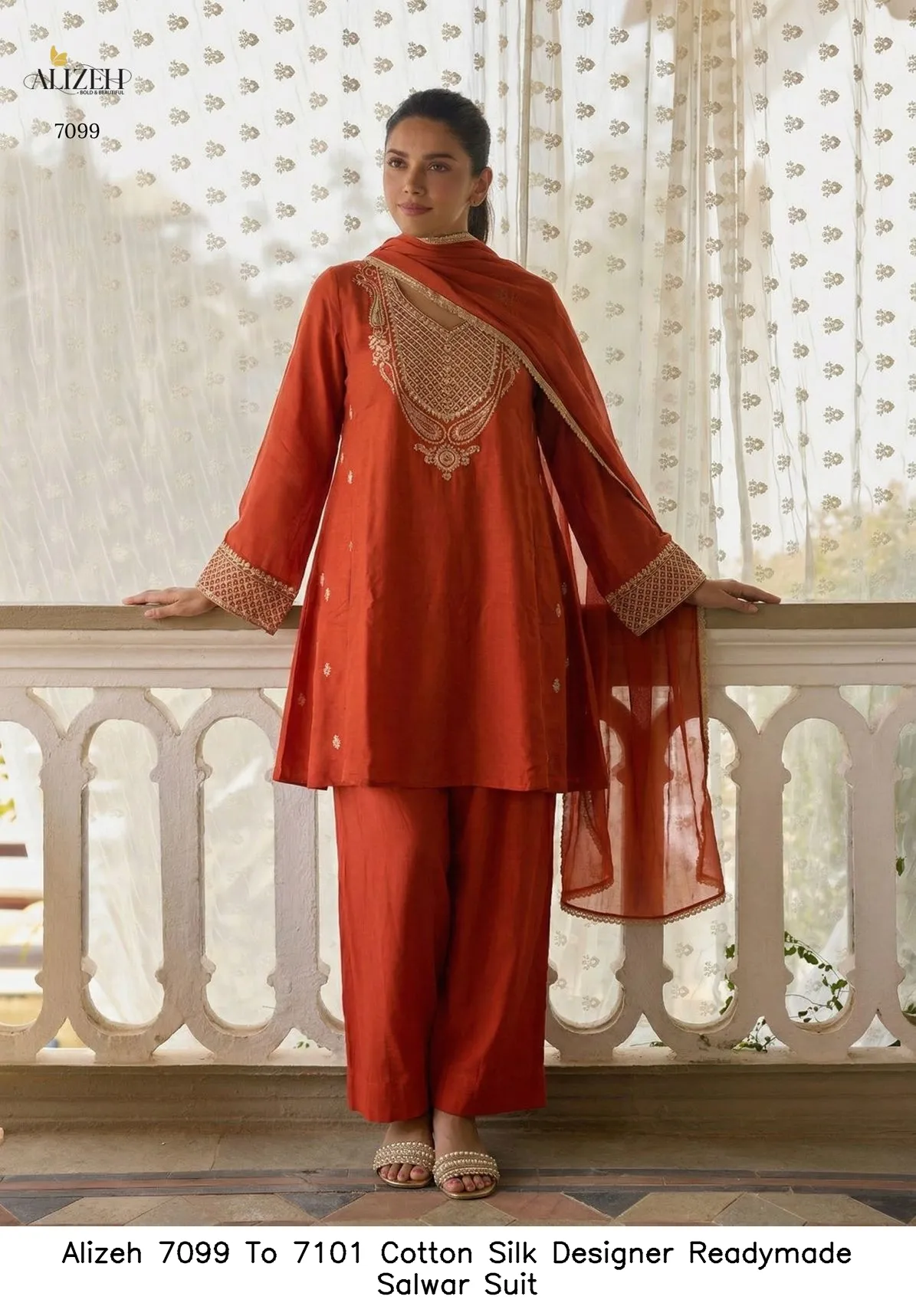 Alizeh 7099 To 7101 Cotton Silk Designer Readymade Salwar Suit — Wholesale Salwar Suits, Alizeh wholesale from Surat — view 7