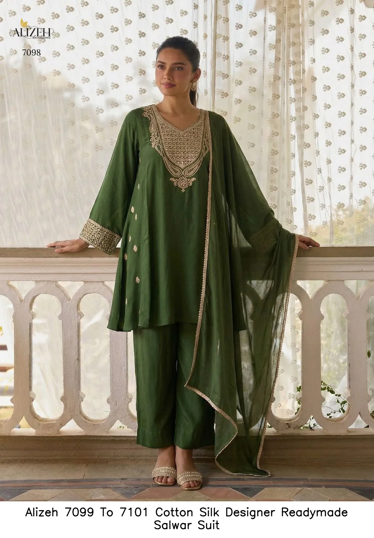 Alizeh 7099 To 7101 Cotton Silk Designer Readymade Salwar Suit — Wholesale Salwar Suits, Alizeh wholesale from Surat — view 8
