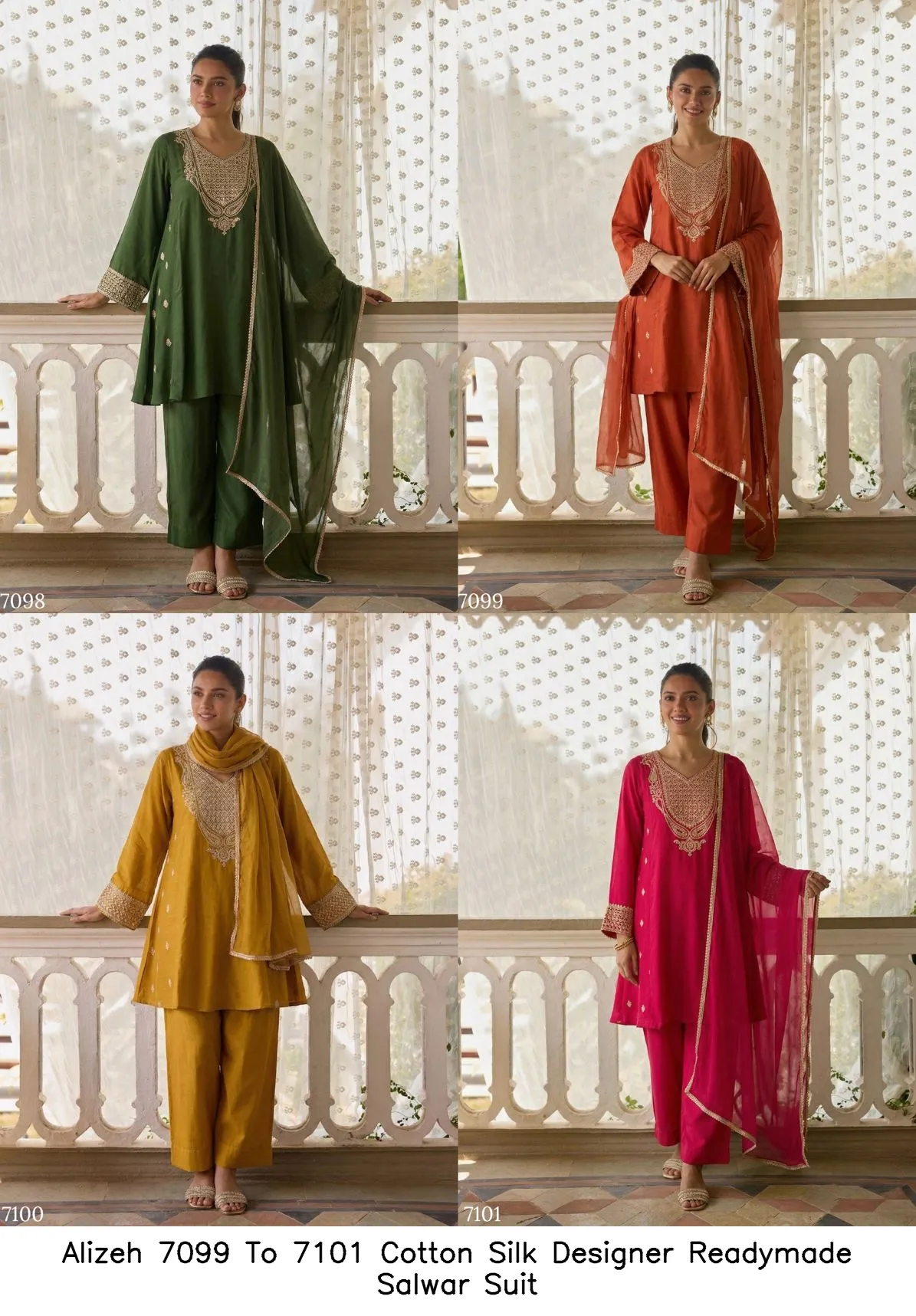 Alizeh 7099 To 7101 Cotton Silk Designer Readymade Salwar Suit — Wholesale Salwar Suits, Alizeh wholesale from Surat — view 9