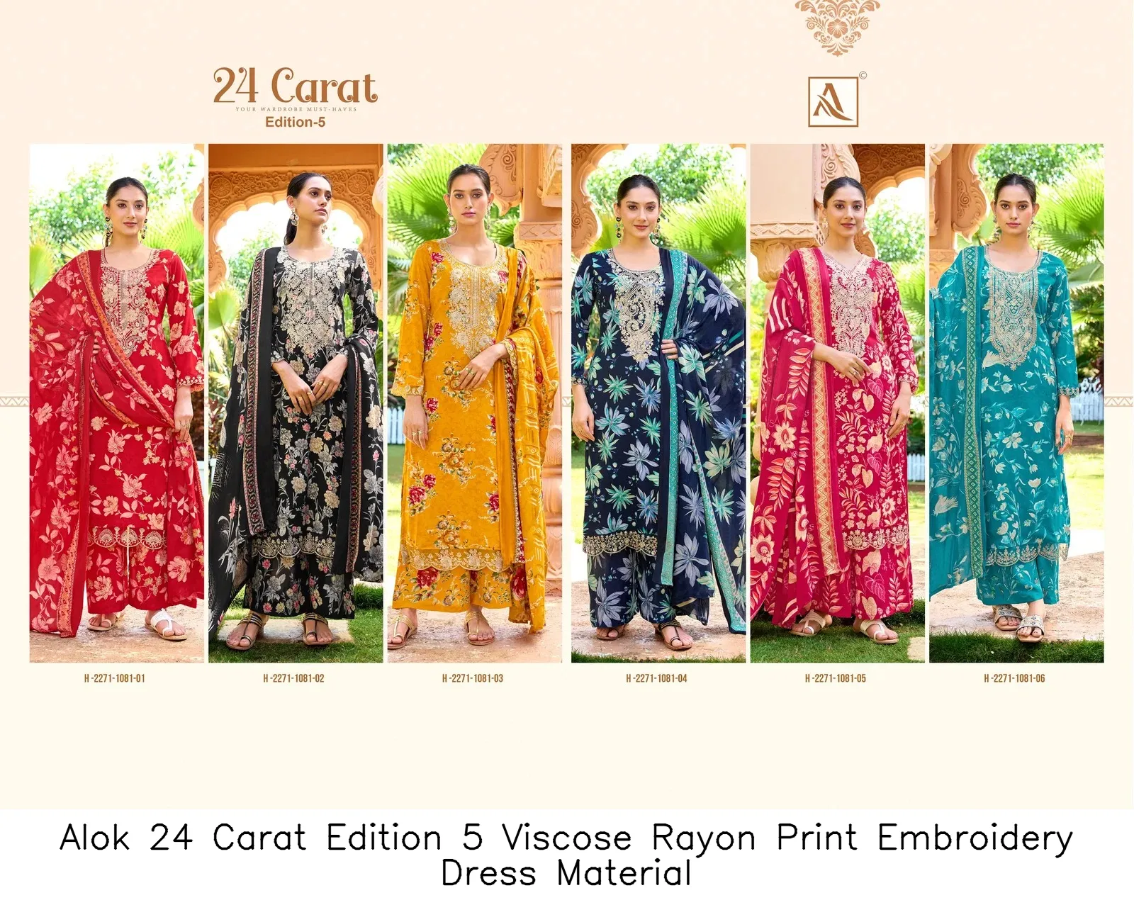 Alok 24 Carat Edition 5 Viscose Rayon Print Embroidery Dress Material — Wholesale Dress Material, Alok wholesale from Surat — view 2