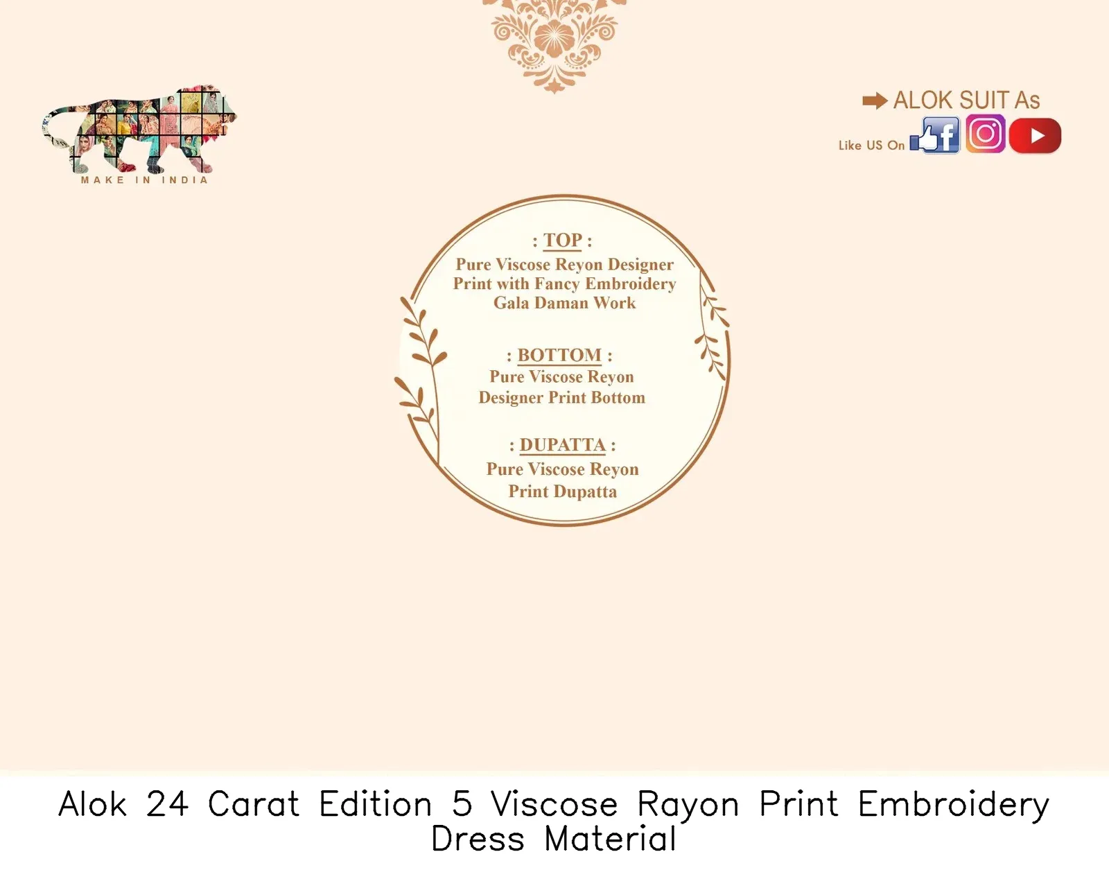 Alok 24 Carat Edition 5 Viscose Rayon Print Embroidery Dress Material — Wholesale Dress Material, Alok wholesale from Surat — view 3