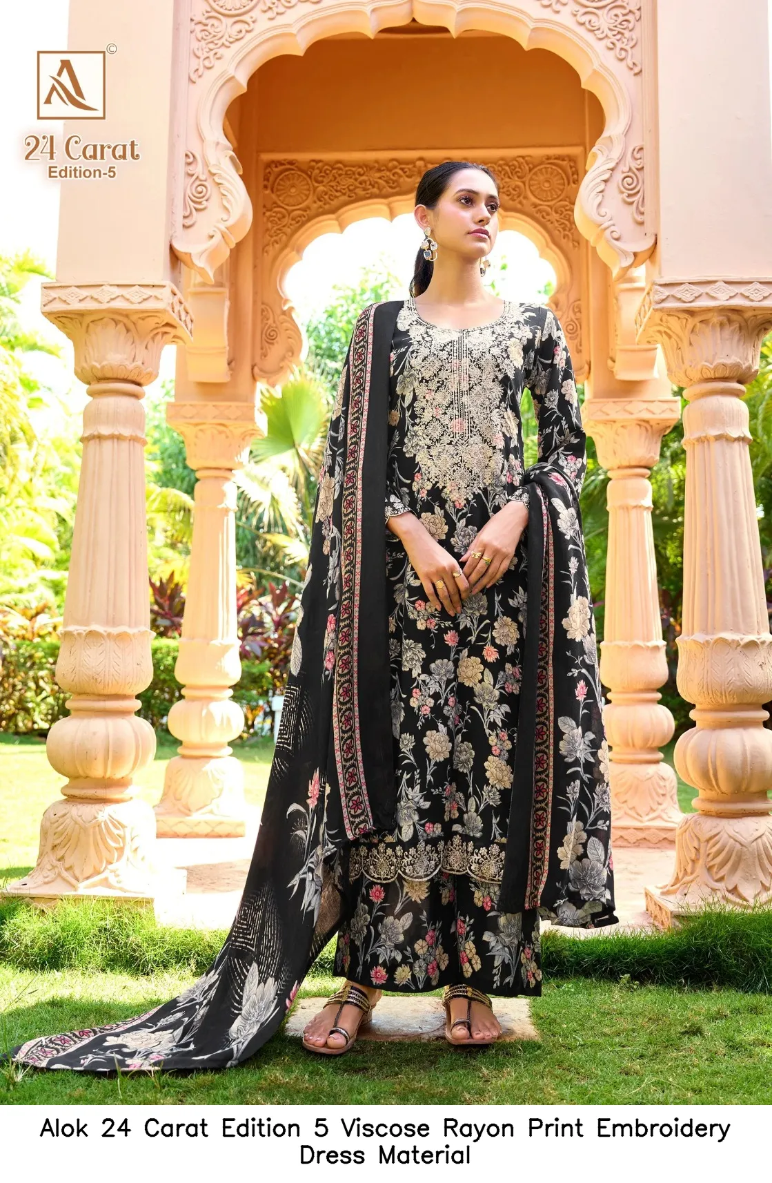Alok 24 Carat Edition 5 Viscose Rayon Print Embroidery Dress Material — Wholesale Dress Material, Alok wholesale from Surat — view 4