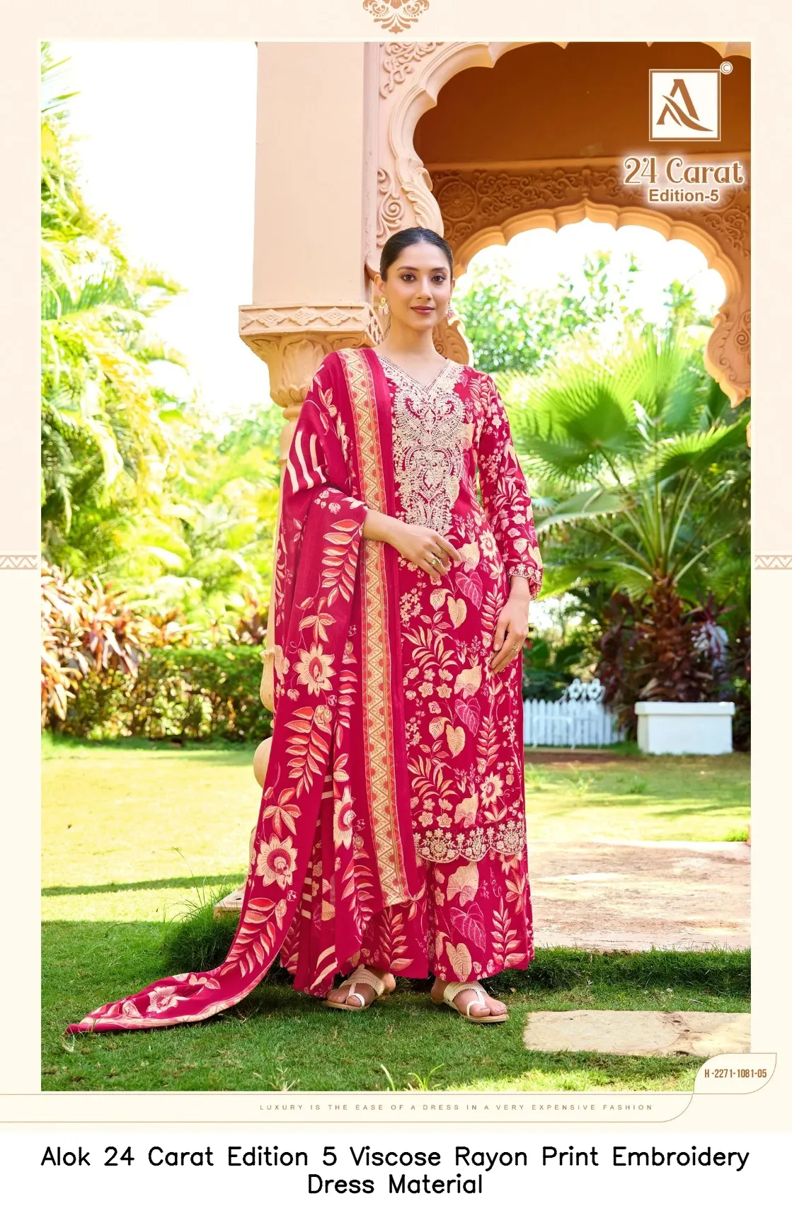 Alok 24 Carat Edition 5 Viscose Rayon Print Embroidery Dress Material — Wholesale Dress Material, Alok wholesale from Surat — view 5