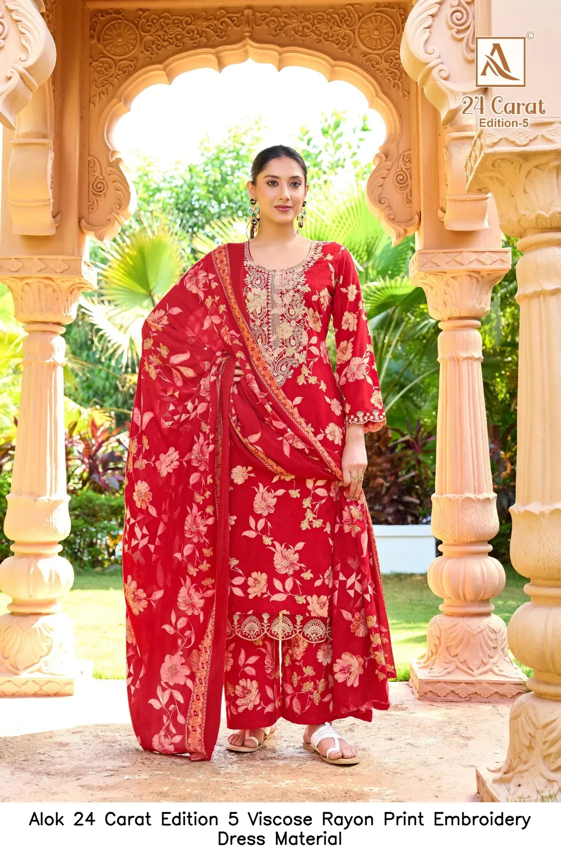 Alok 24 Carat Edition 5 Viscose Rayon Print Embroidery Dress Material — Wholesale Dress Material, Alok wholesale from Surat — view 7