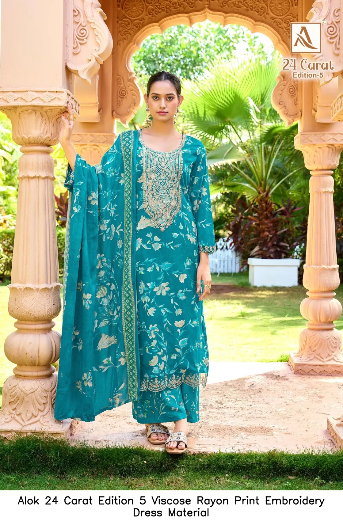 Alok 24 Carat Edition 5 Viscose Rayon Print Embroidery Dress Material — Wholesale Dress Material, Alok wholesale from Surat — view 8