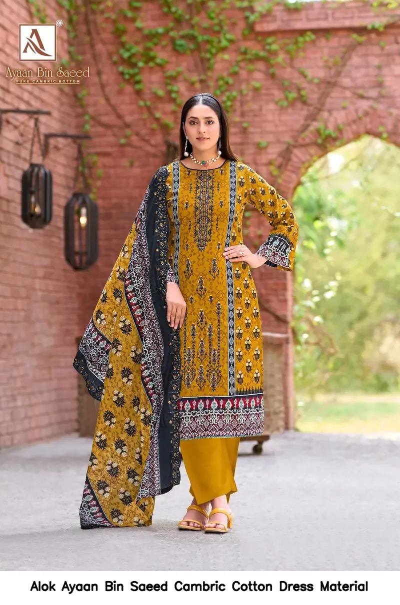 Alok Ayaan Bin Saeed Cambric Cotton Dress Material — Wholesale Dress Material, Alok wholesale from Surat - Gallery Image 5