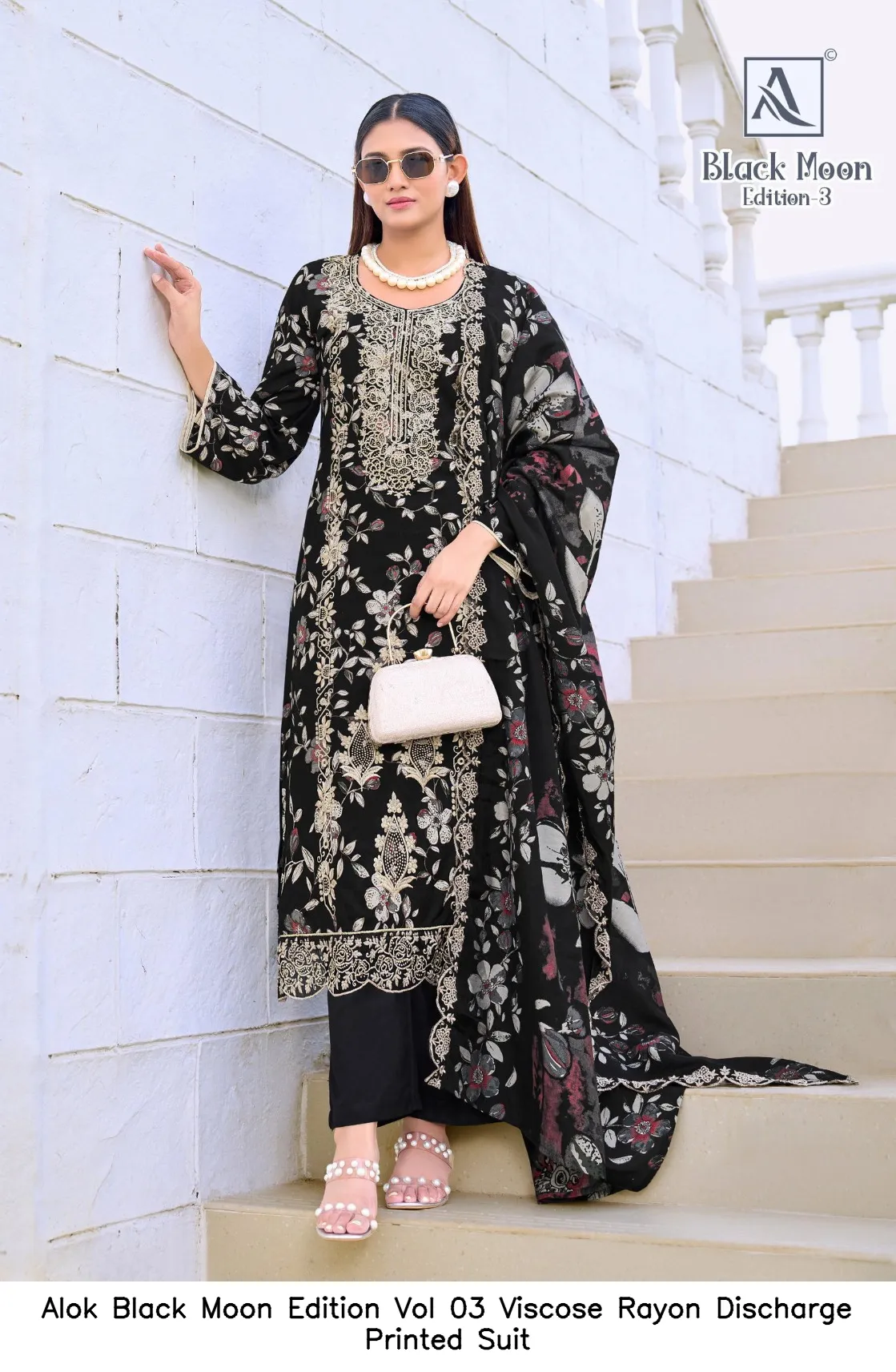 Alok Black Moon Edition Vol 03 Viscose Rayon Discharge Printed Suit — Wholesale Dress Material, Alok wholesale from Surat - Gallery Image 3
