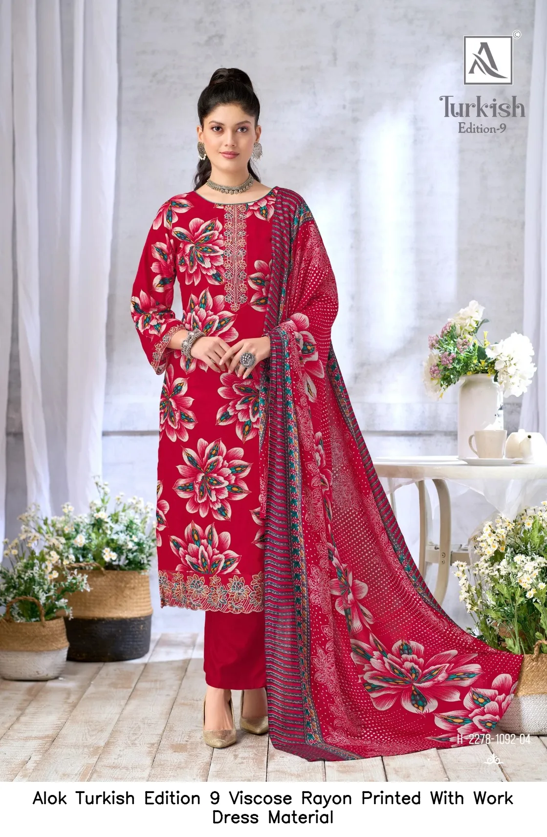 Alok Turkish Edition 9 Viscose Rayon Printed With Work Dress Material — Wholesale Dress Material, Alok wholesale from Surat — view 5