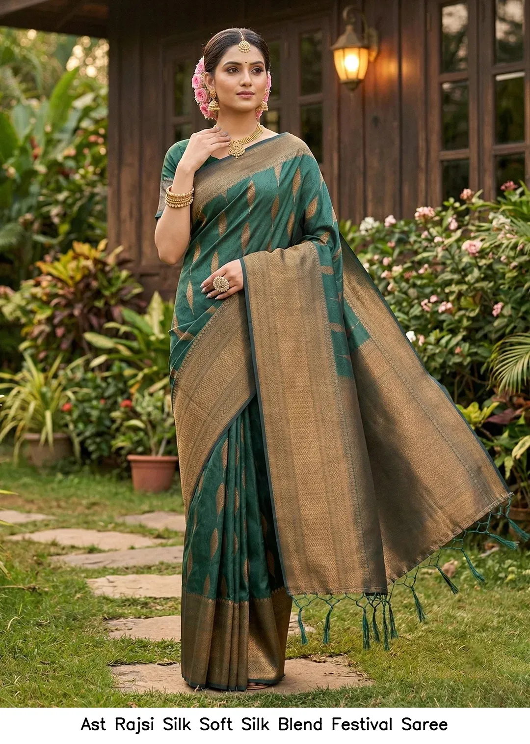 Ast Rajsi Silk Soft Silk Blend Festival Saree — Wholesale Sarees, Vardan Ethnic wholesale from Surat - Gallery Image 3