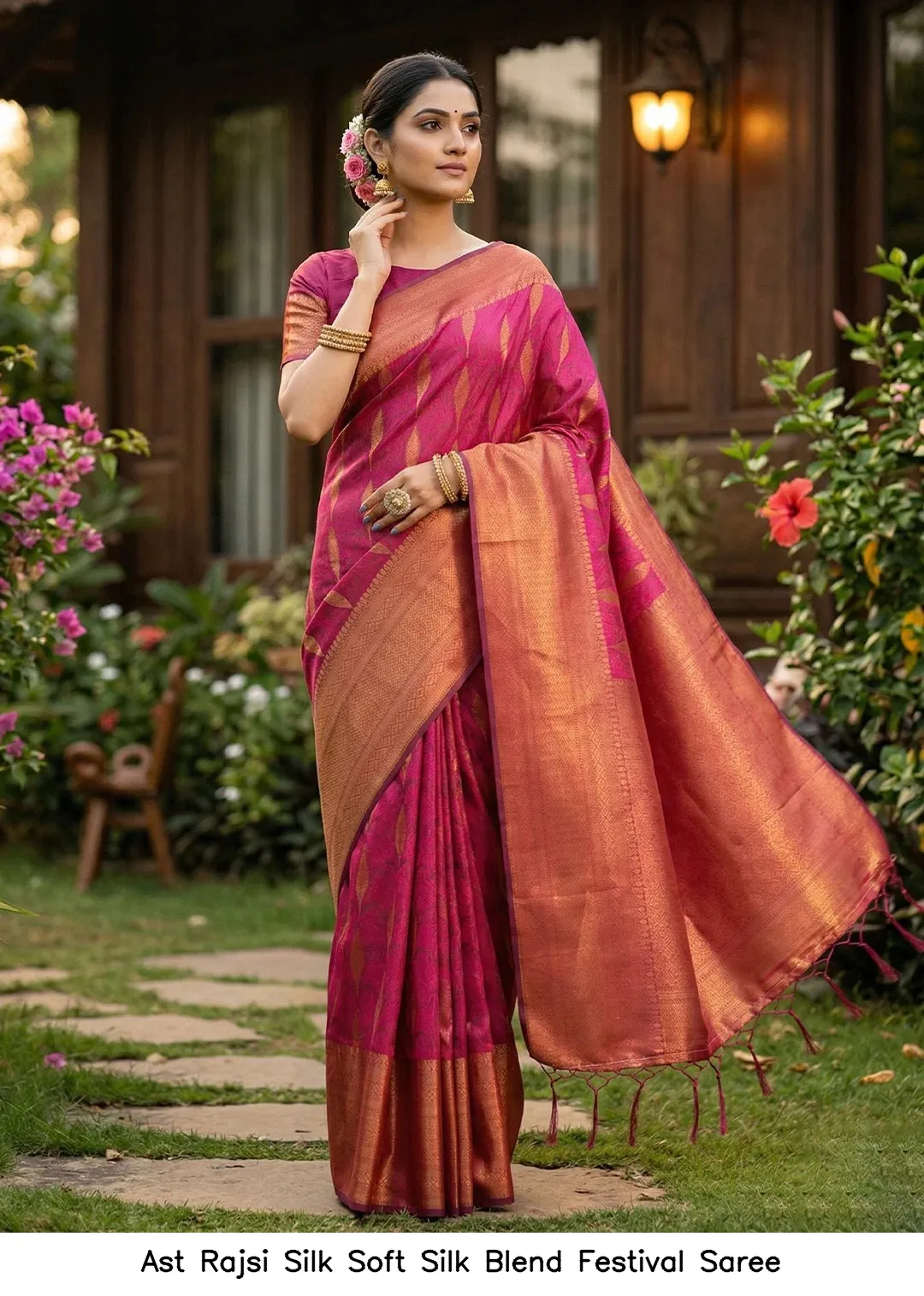 Ast Rajsi Silk Soft Silk Blend Festival Saree — Wholesale Sarees, Vardan Ethnic wholesale from Surat - Gallery Image 4
