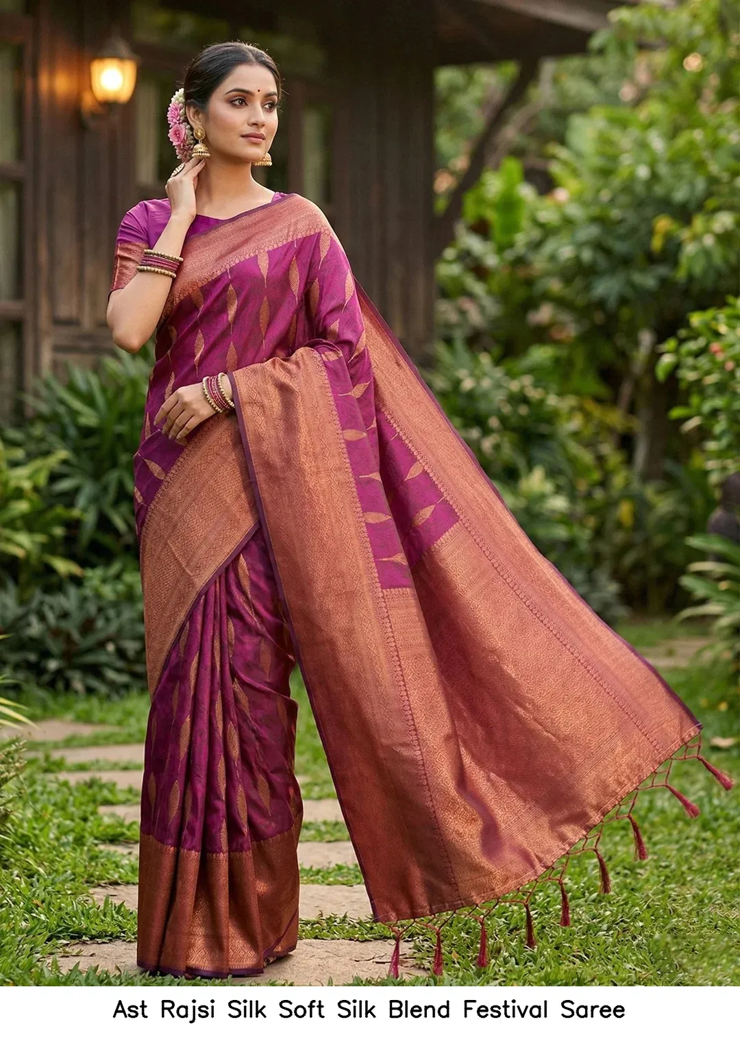 Ast Rajsi Silk Soft Silk Blend Festival Saree — Wholesale Sarees, Vardan Ethnic wholesale from Surat - Gallery Image 5