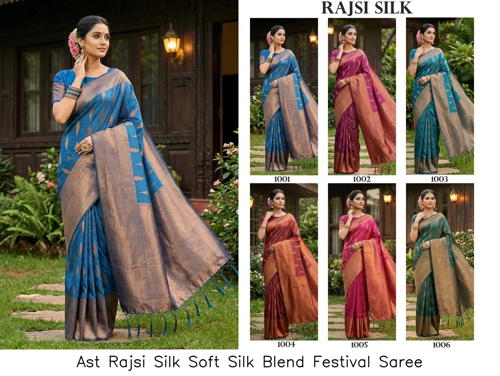 Ast Rajsi Silk Soft Silk Blend Festival Saree — Wholesale Sarees, Vardan Ethnic wholesale from Surat - Gallery Image 6