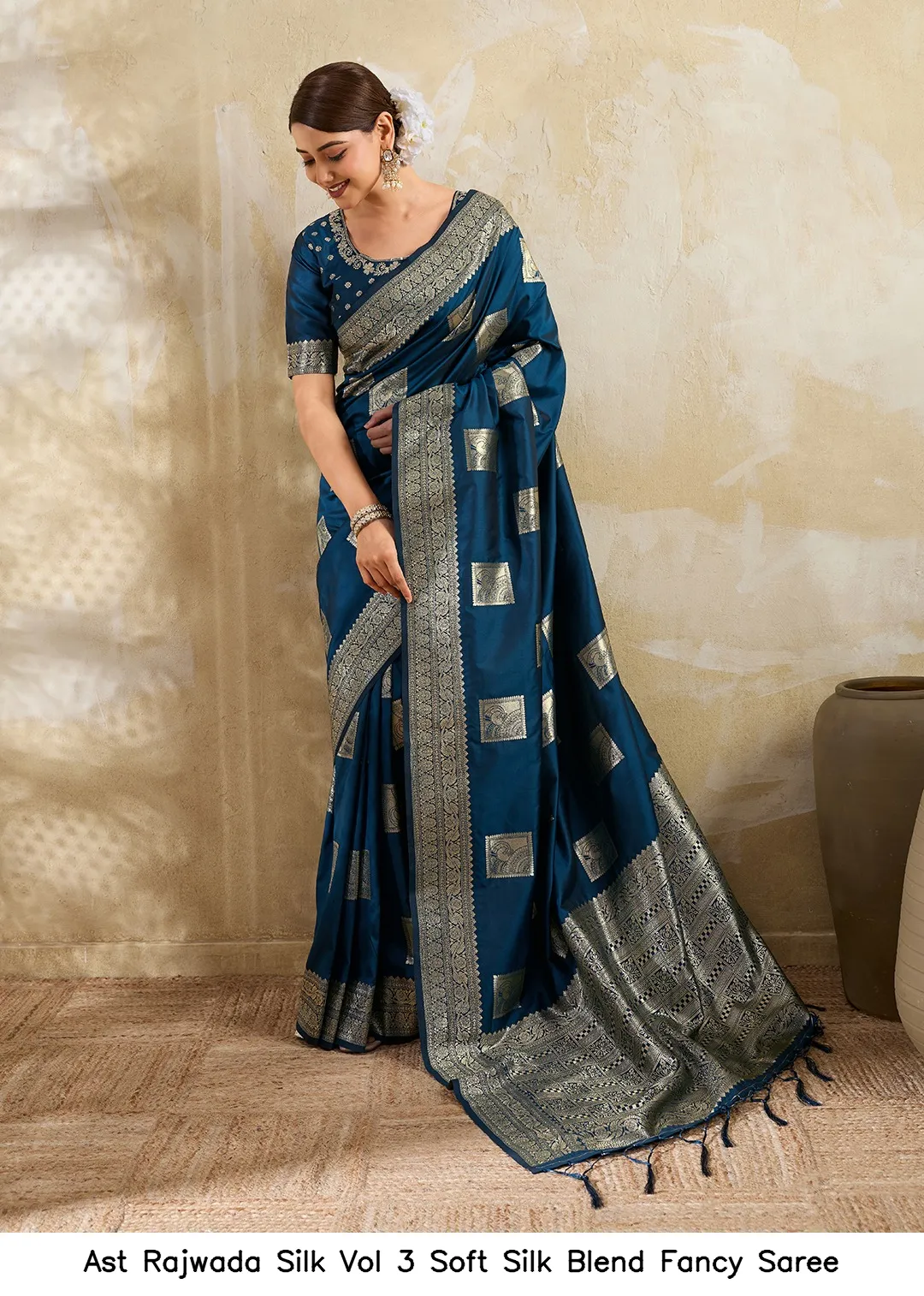 Ast Rajwada Silk Vol 3 Soft Silk Blend Fancy Saree — Wholesale Sarees, Vardan Ethnic wholesale from Surat - Gallery Image 4