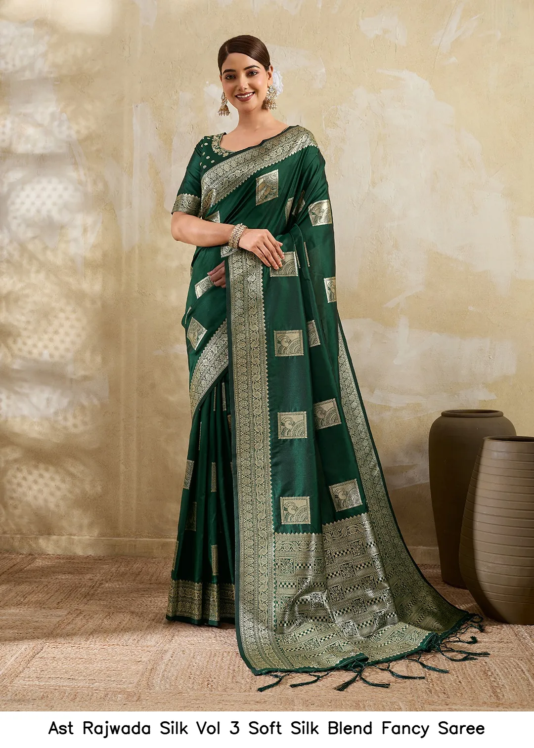 Ast Rajwada Silk Vol 3 Soft Silk Blend Fancy Saree — Wholesale Sarees, Vardan Ethnic wholesale from Surat - Gallery Image 5