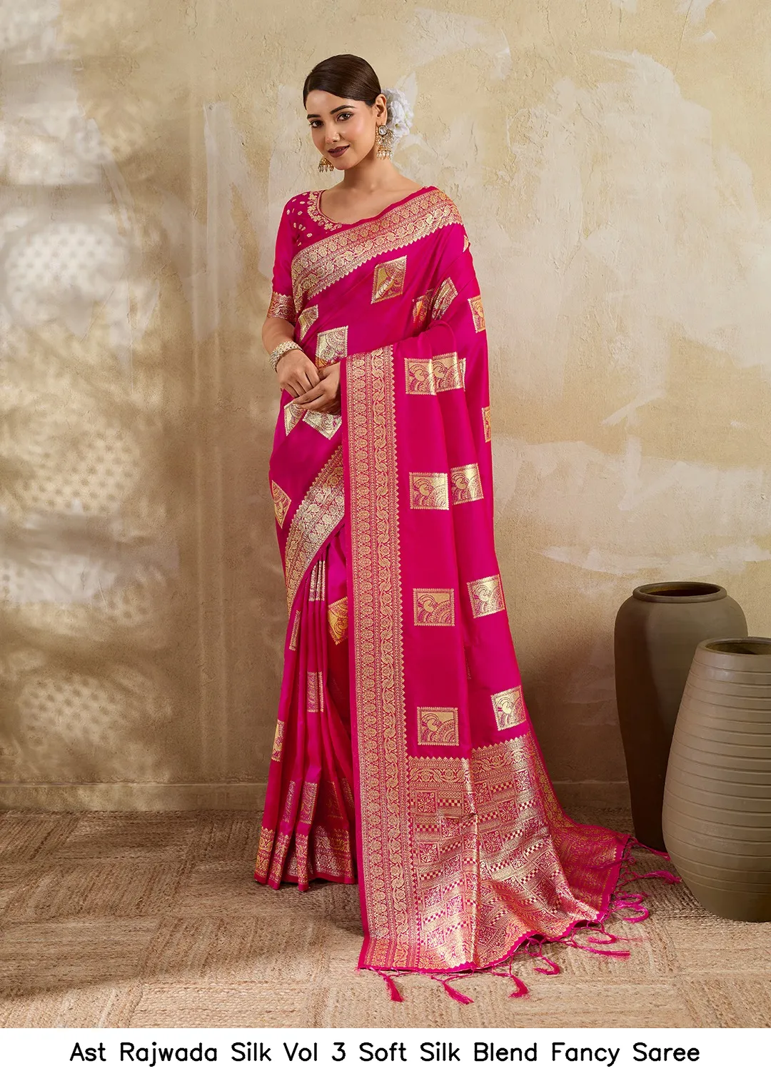 Ast Rajwada Silk Vol 3 Soft Silk Blend Fancy Saree — Wholesale Sarees, Vardan Ethnic wholesale from Surat - Gallery Image 6