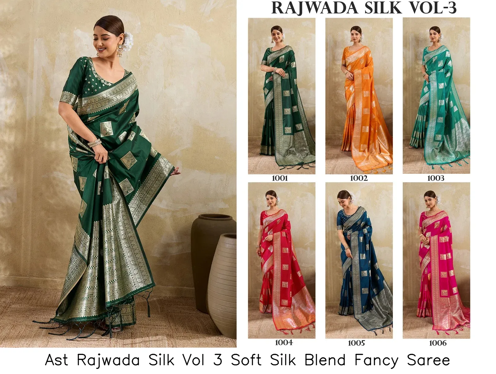 Ast Rajwada Silk Vol 3 Soft Silk Blend Fancy Saree — Wholesale Sarees, Vardan Ethnic wholesale from Surat — view 7