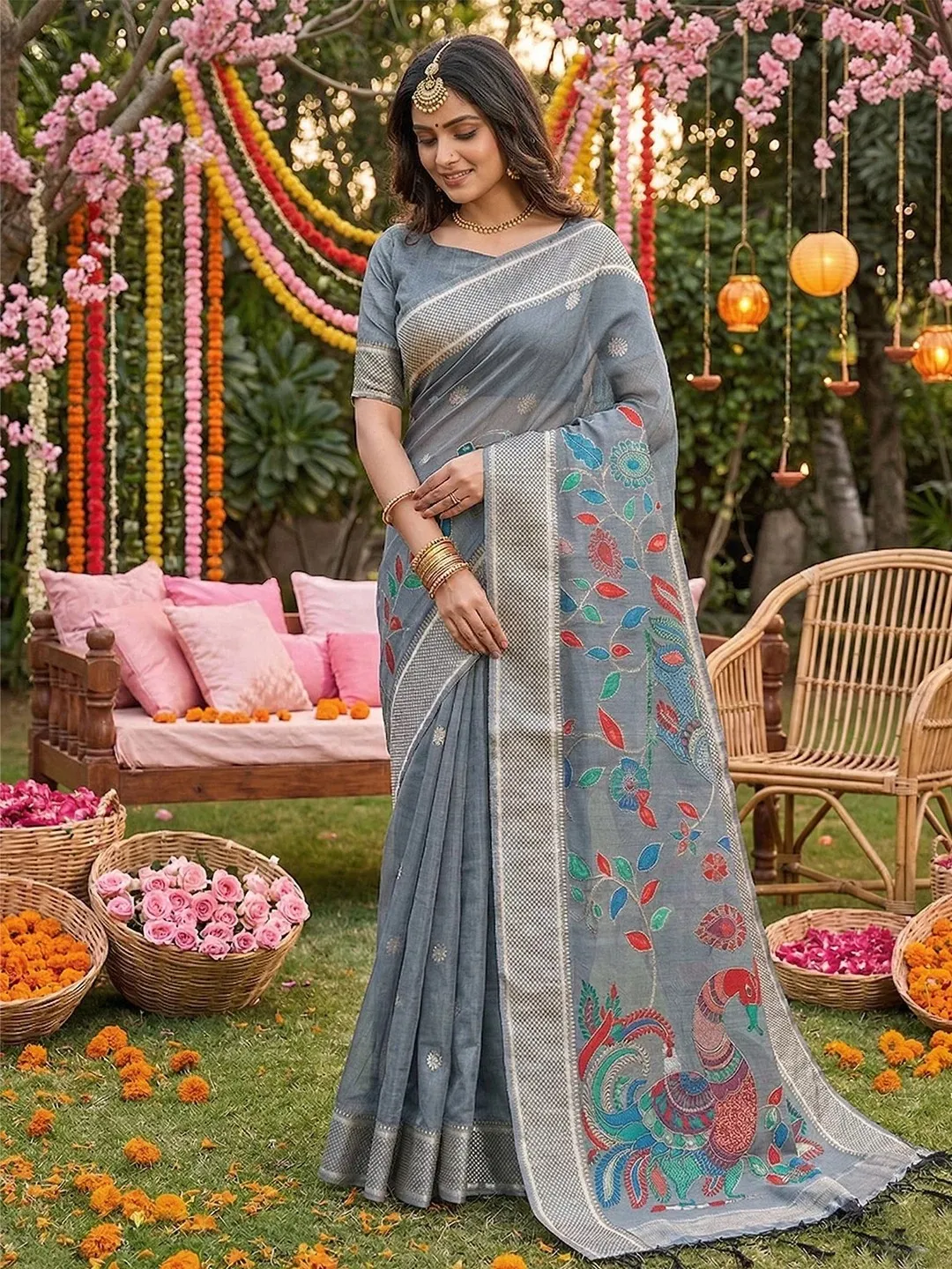 Ast Utsav Soft Linen Cotton Festive Wear Saree