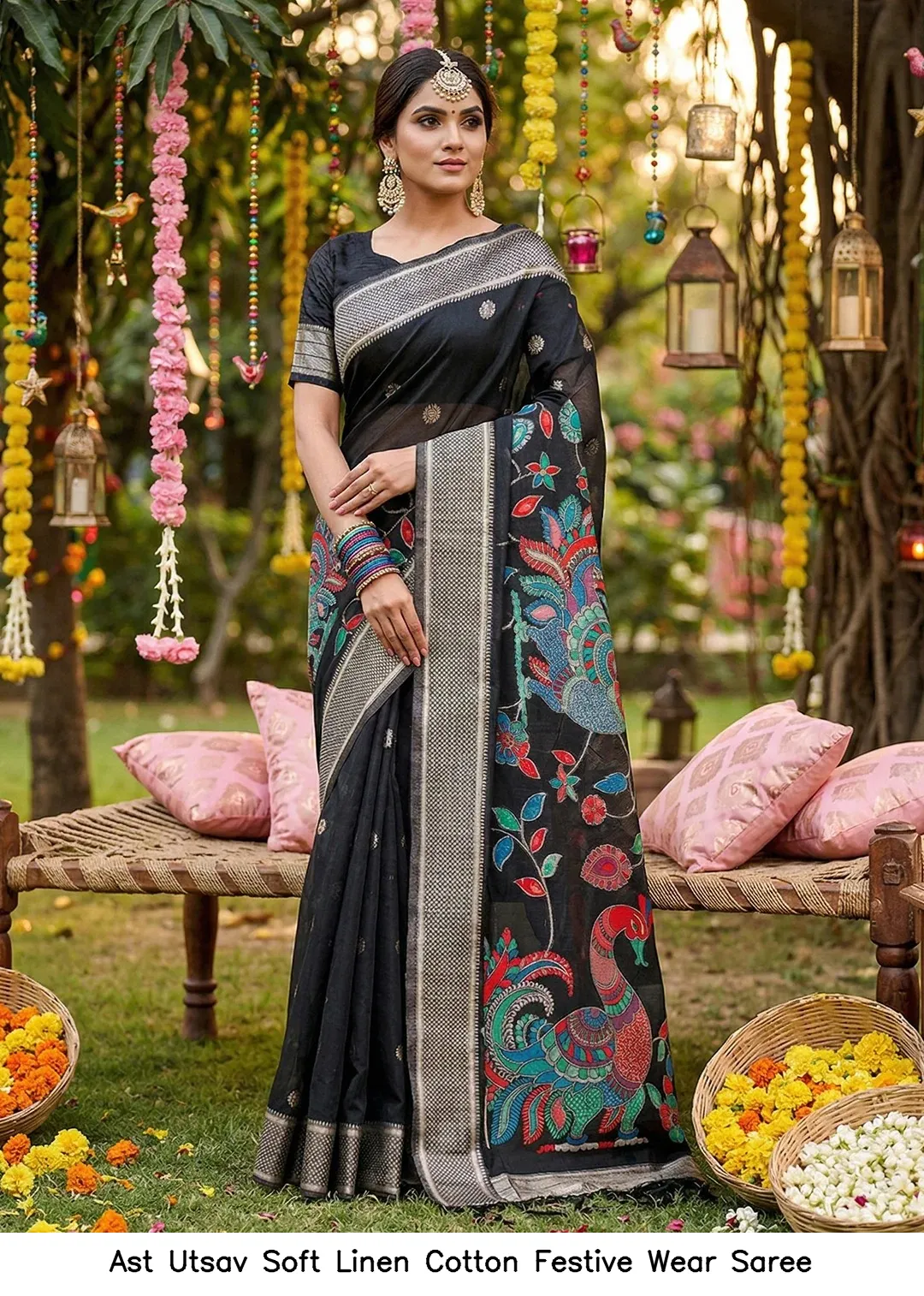 Ast Utsav Soft Linen Cotton Festive Wear Saree — Wholesale Sarees, Vardan Ethnic wholesale from Surat - Gallery Image 2