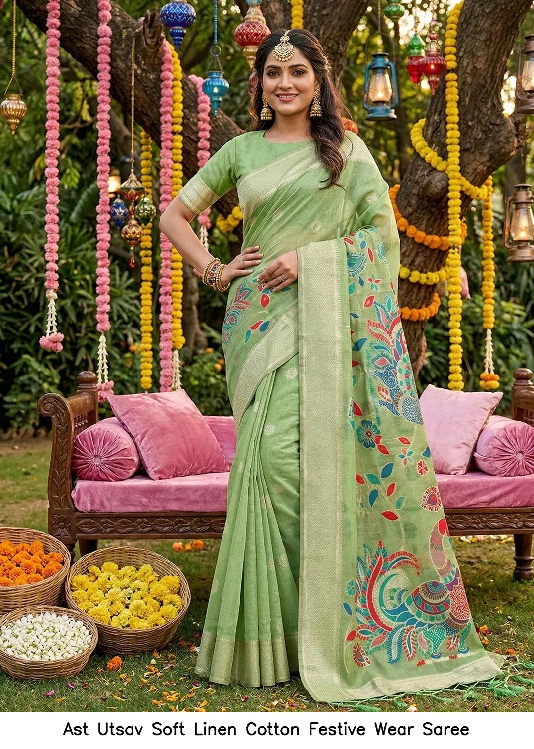 Ast Utsav Soft Linen Cotton Festive Wear Saree — Wholesale Sarees, Vardan Ethnic wholesale from Surat - Gallery Image 4