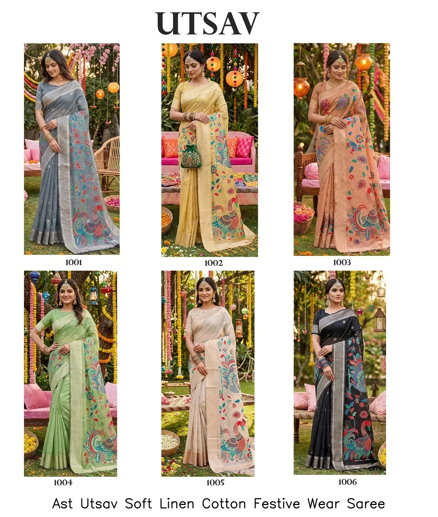 Ast Utsav Soft Linen Cotton Festive Wear Saree — Wholesale Sarees, Vardan Ethnic wholesale from Surat - Gallery Image 6