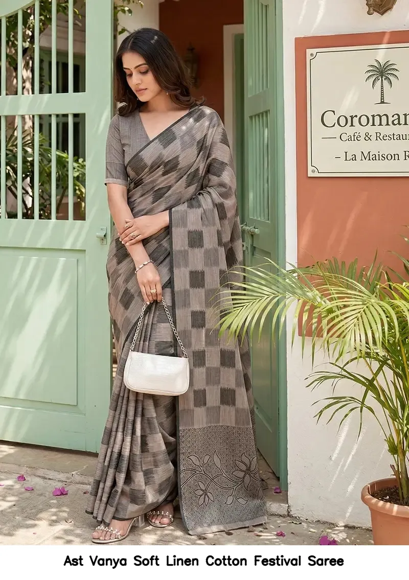Ast Vanya Soft Linen Cotton Festival Saree — Wholesale Sarees, Vardan Ethnic wholesale from Surat - Gallery Image 2