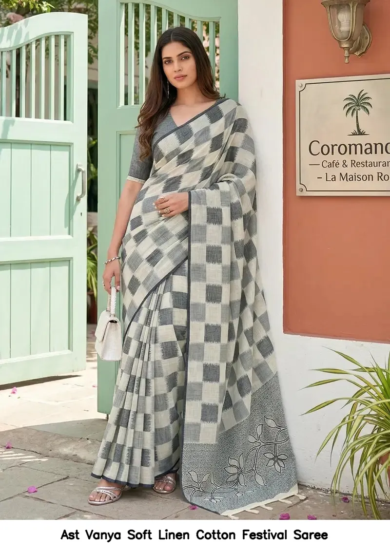 Ast Vanya Soft Linen Cotton Festival Saree — Wholesale Sarees, Vardan Ethnic wholesale from Surat - Gallery Image 3