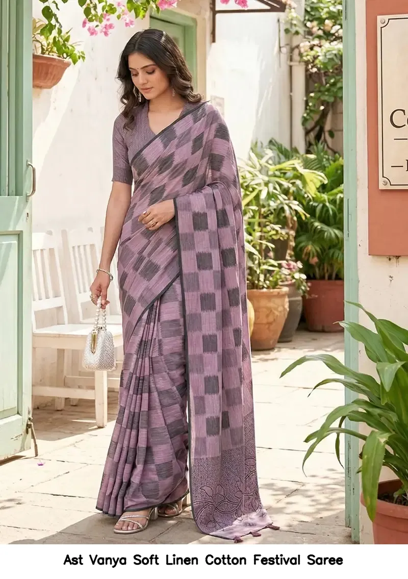 Ast Vanya Soft Linen Cotton Festival Saree — Wholesale Sarees, Vardan Ethnic wholesale from Surat — view 5