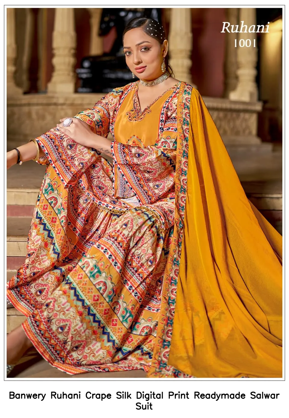 Banwery Ruhani Crape Silk Digital Print Readymade Salwar Suit — Wholesale Readymade Pakistani Suits, Banwery wholesale from Surat — view 10