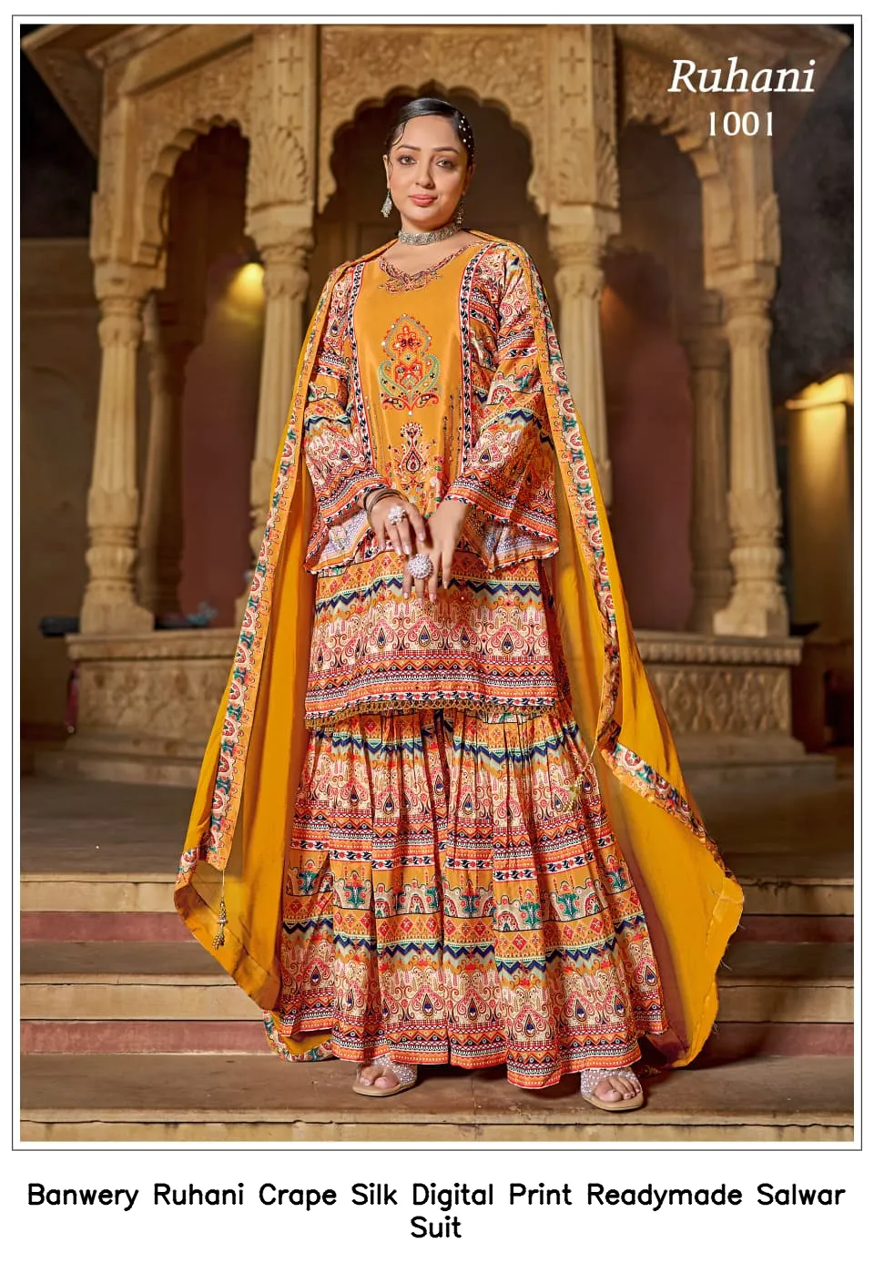 Banwery Ruhani Crape Silk Digital Print Readymade Salwar Suit — Wholesale Readymade Pakistani Suits, Banwery wholesale from Surat - Gallery Image 2