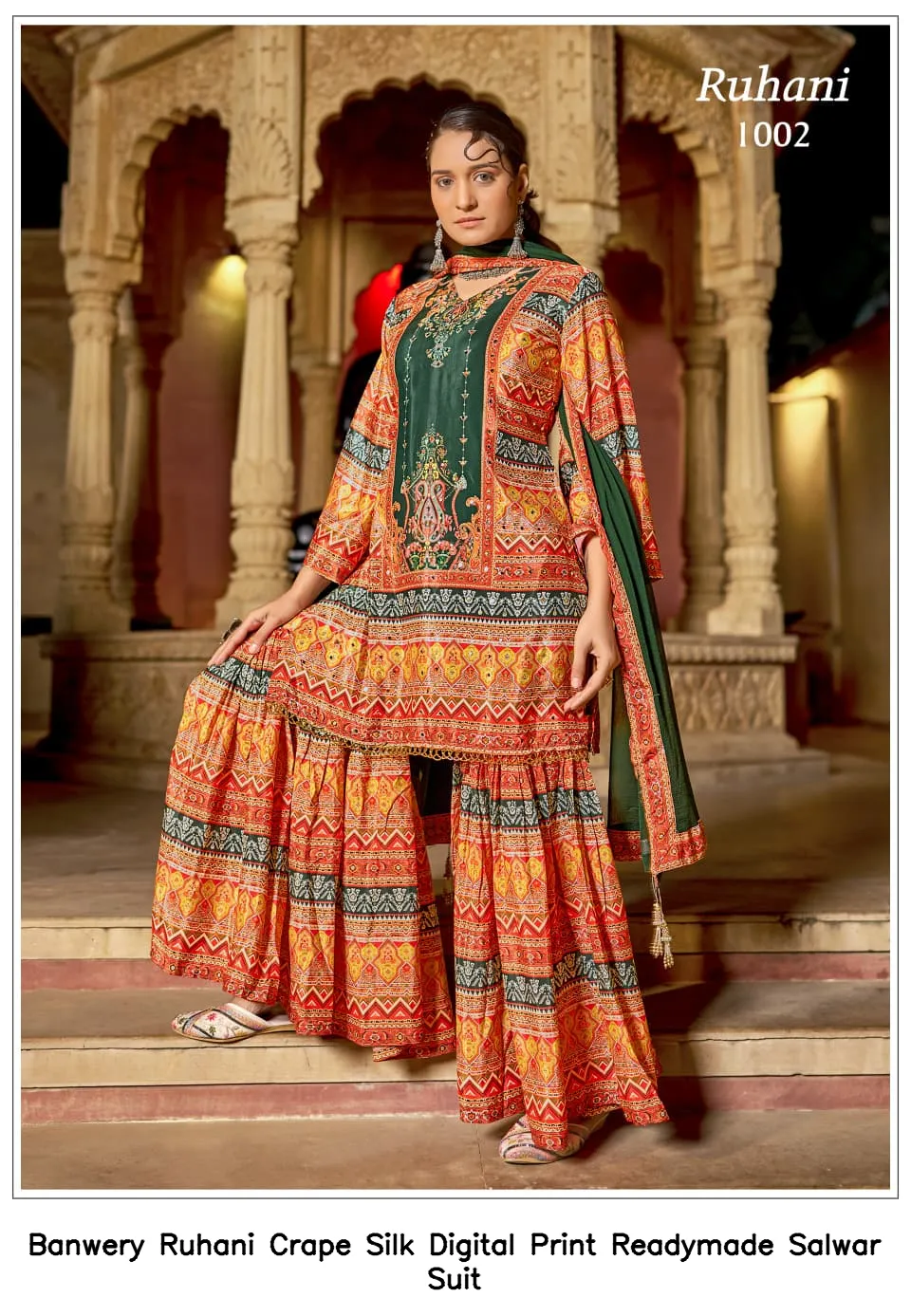 Banwery Ruhani Crape Silk Digital Print Readymade Salwar Suit — Wholesale Readymade Pakistani Suits, Banwery wholesale from Surat - Gallery Image 3