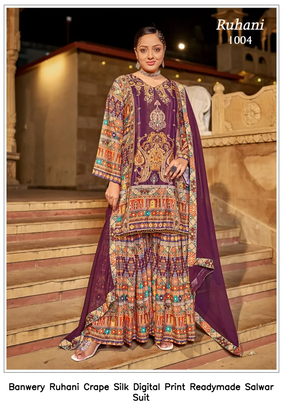 Banwery Ruhani Crape Silk Digital Print Readymade Salwar Suit — Wholesale Readymade Pakistani Suits, Banwery wholesale from Surat - Gallery Image 5