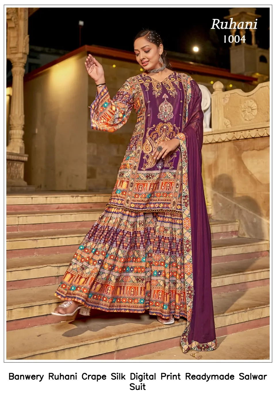 Banwery Ruhani Crape Silk Digital Print Readymade Salwar Suit — Wholesale Readymade Pakistani Suits, Banwery wholesale from Surat - Gallery Image 6
