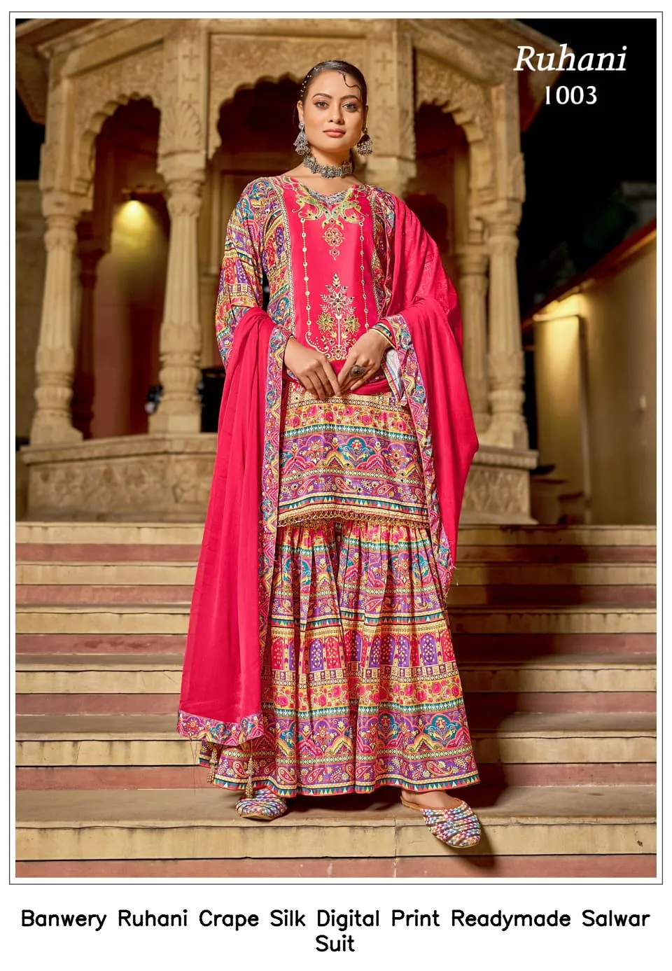 Banwery Ruhani Crape Silk Digital Print Readymade Salwar Suit — Wholesale Readymade Pakistani Suits, Banwery wholesale from Surat - Gallery Image 9
