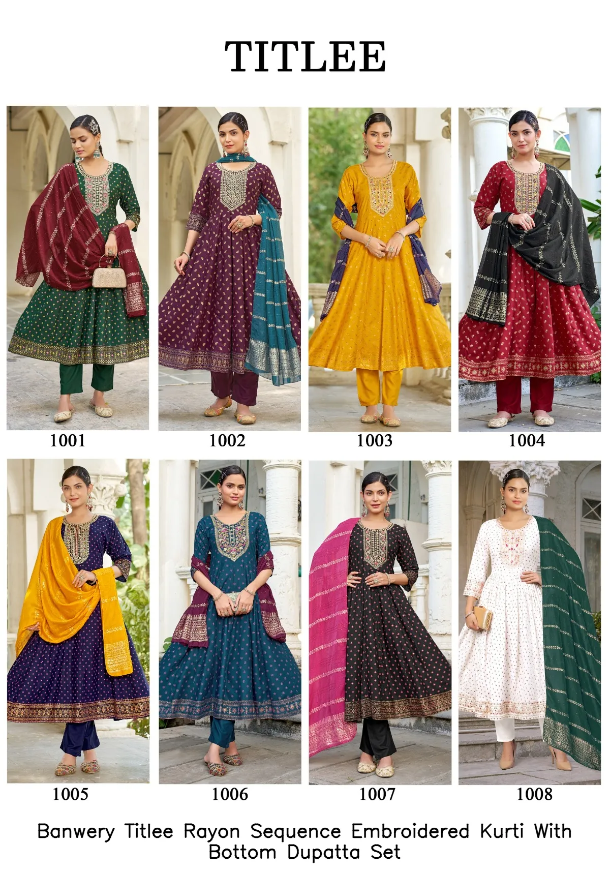 Banwery Titlee Rayon Sequence Embroidered Kurti With Bottom Dupatta Set — Wholesale Anarkali Suits, Banwery wholesale from Surat - Gallery Image 2
