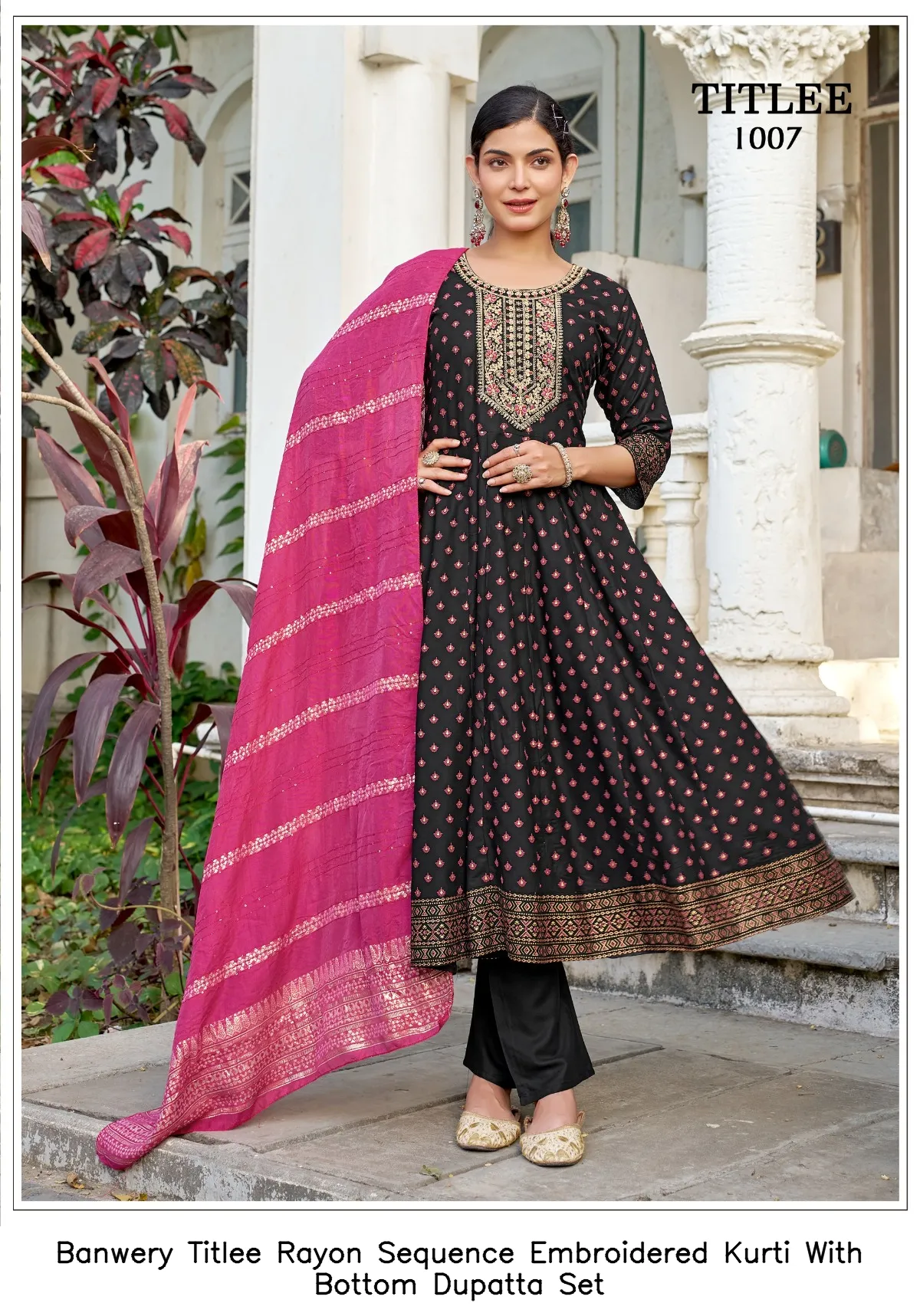 Banwery Titlee Rayon Sequence Embroidered Kurti With Bottom Dupatta Set — Wholesale Anarkali Suits, Banwery wholesale from Surat - Gallery Image 3