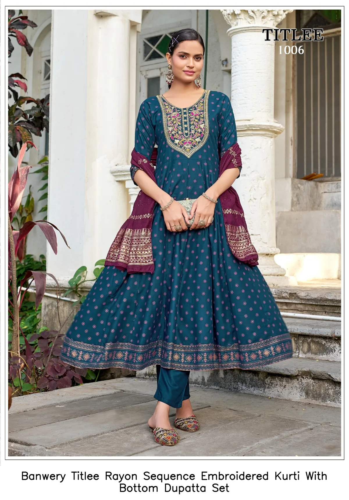 Banwery Titlee Rayon Sequence Embroidered Kurti With Bottom Dupatta Set — Wholesale Anarkali Suits, Banwery wholesale from Surat - Gallery Image 4