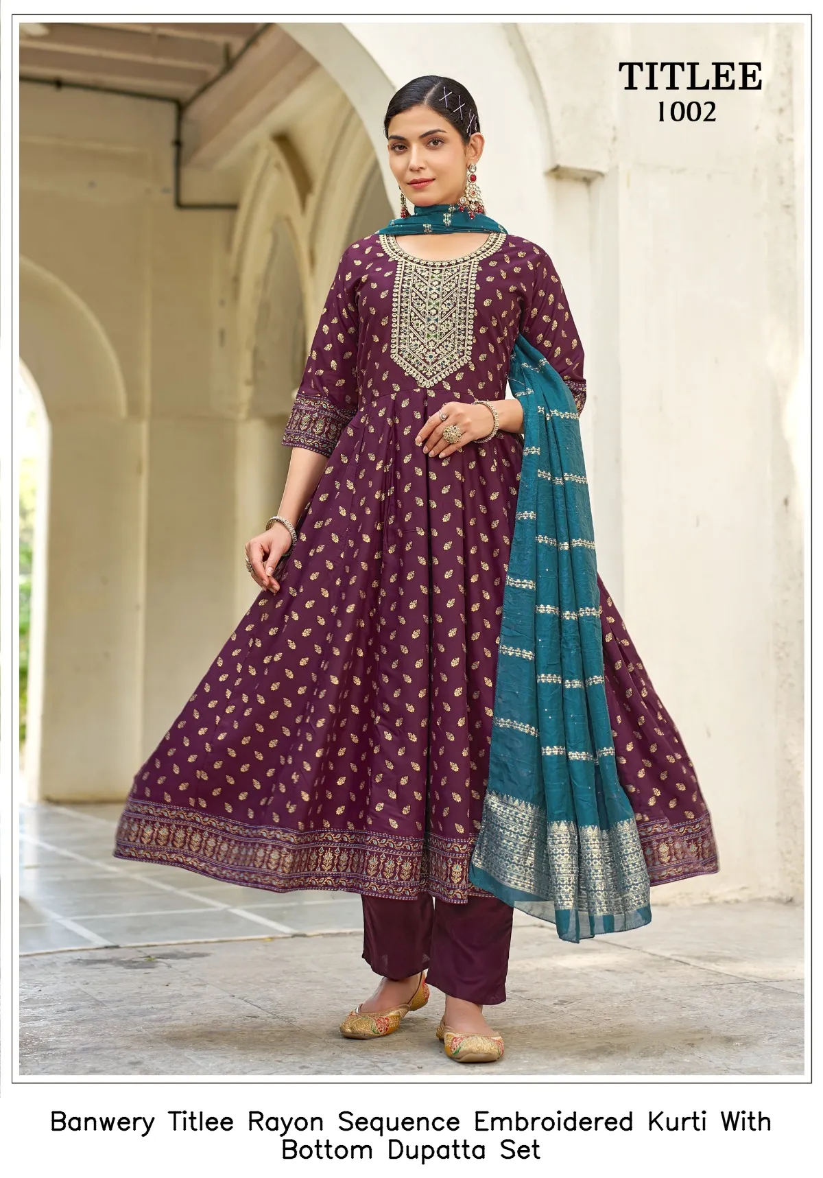 Banwery Titlee Rayon Sequence Embroidered Kurti With Bottom Dupatta Set — Wholesale Anarkali Suits, Banwery wholesale from Surat - Gallery Image 5