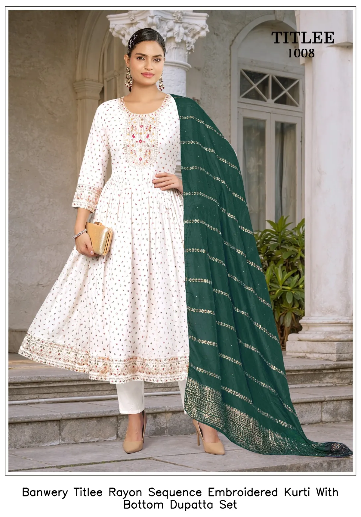 Banwery Titlee Rayon Sequence Embroidered Kurti With Bottom Dupatta Set — Wholesale Anarkali Suits, Banwery wholesale from Surat - Gallery Image 6