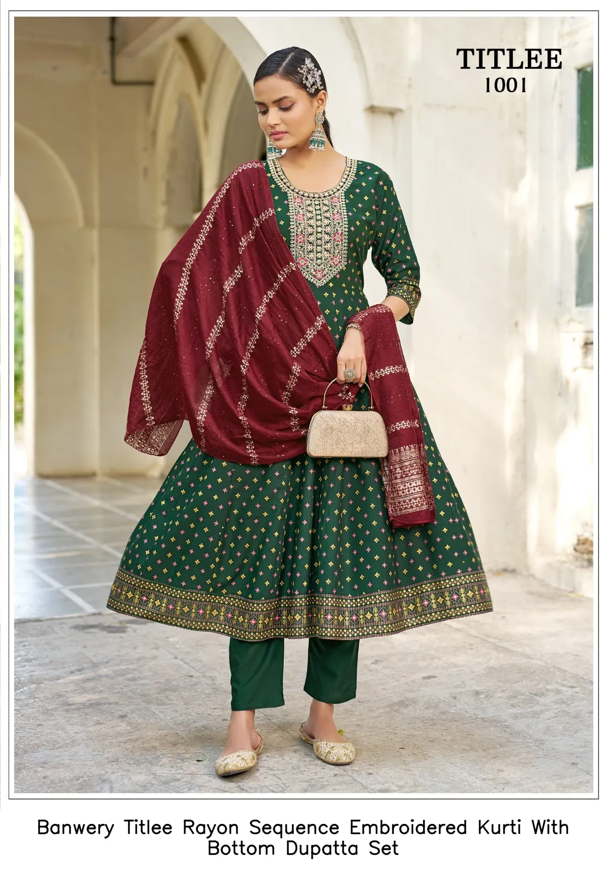 Banwery Titlee Rayon Sequence Embroidered Kurti With Bottom Dupatta Set — Wholesale Anarkali Suits, Banwery wholesale from Surat - Gallery Image 7