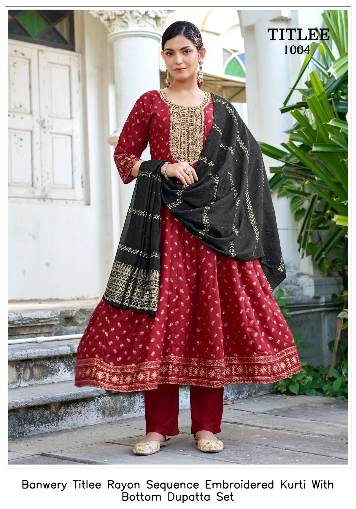 Banwery Titlee Rayon Sequence Embroidered Kurti With Bottom Dupatta Set — Wholesale Anarkali Suits, Banwery wholesale from Surat — view 9