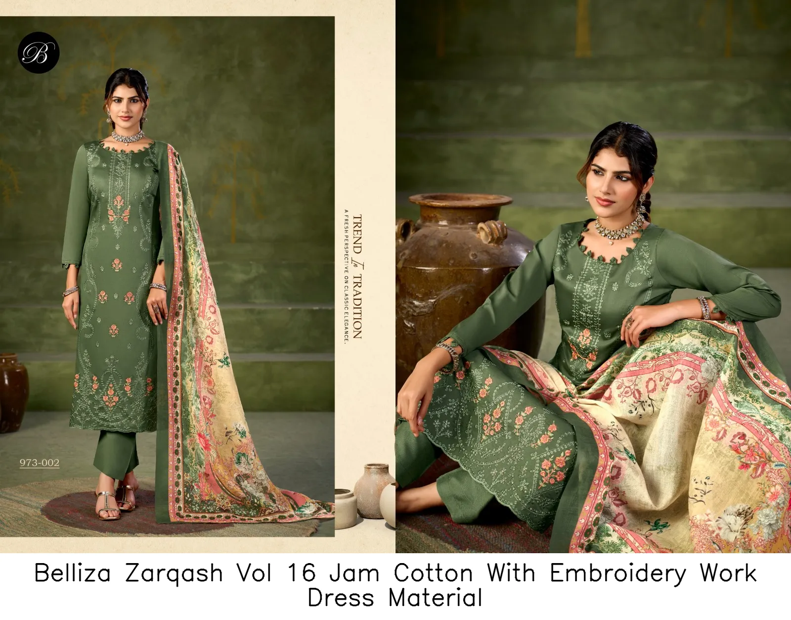 Belliza Zarqash Vol 16 Jam Cotton With Embroidery Work Dress Material — Wholesale Dress Material, Belliza wholesale from Surat — view 3