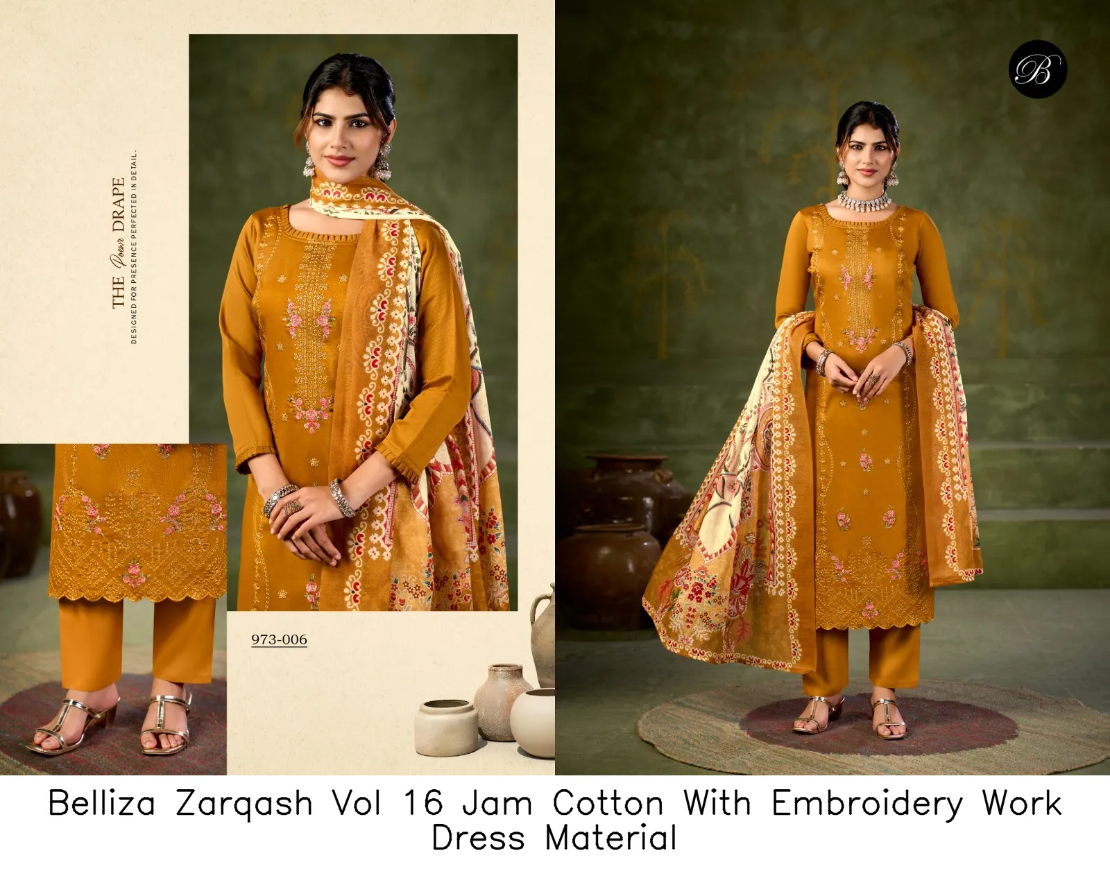 Belliza Zarqash Vol 16 Jam Cotton With Embroidery Work Dress Material — Wholesale Dress Material, Belliza wholesale from Surat — view 5