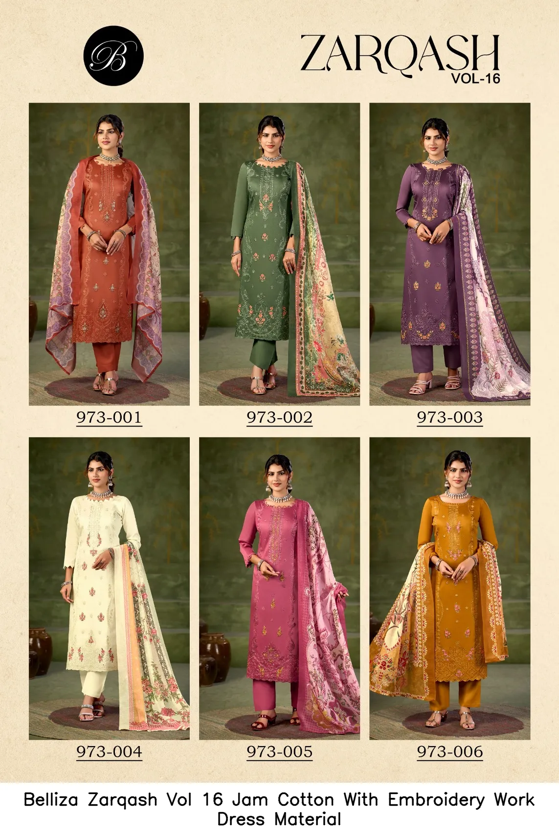 Belliza Zarqash Vol 16 Jam Cotton With Embroidery Work Dress Material — Wholesale Dress Material, Belliza wholesale from Surat — view 6