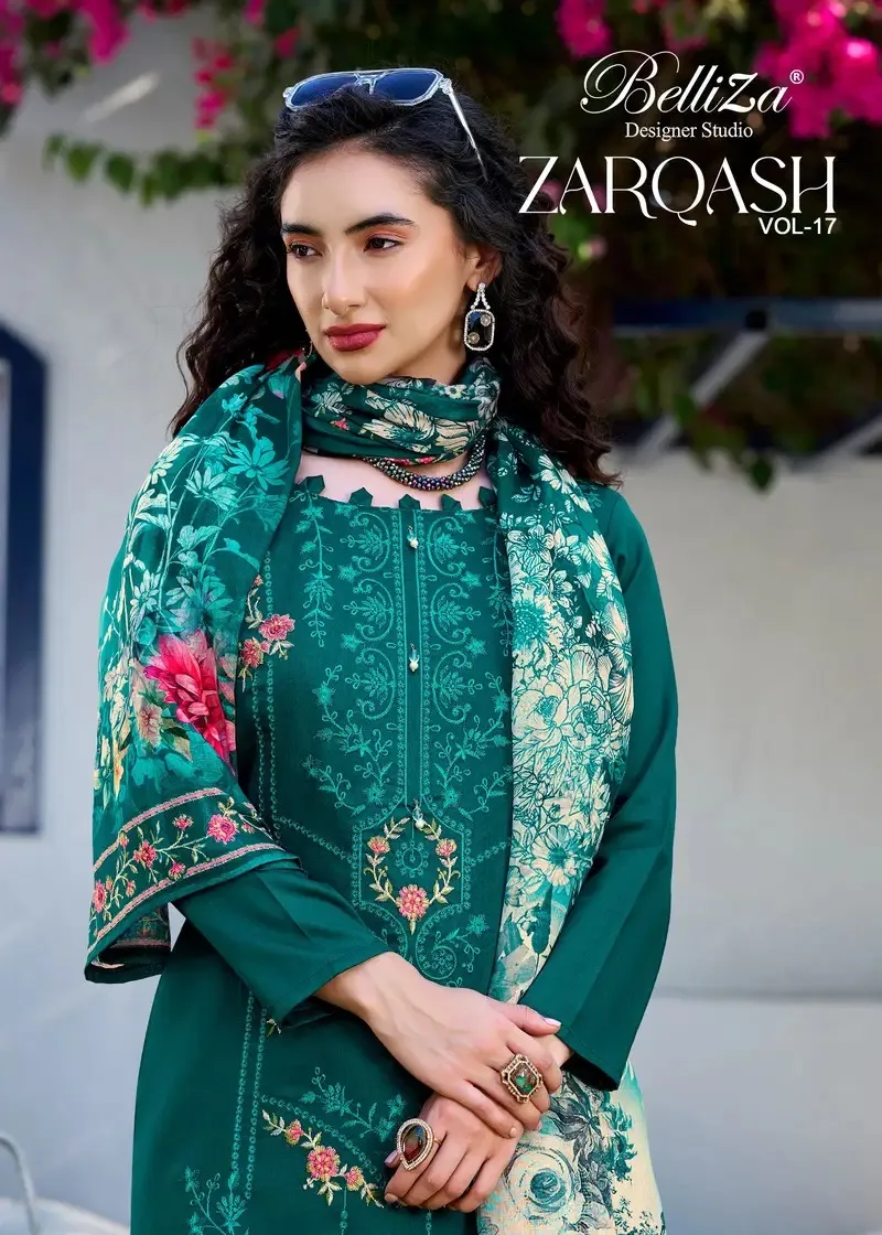 Belliza Zarqash Vol 17 Jam Cotton With Embroidered Dress Material