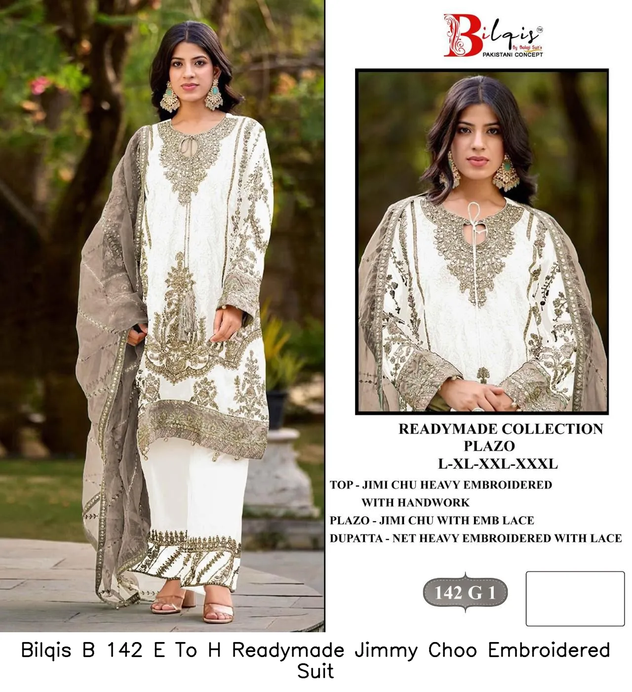 Bilqis B 142 E To H Readymade Jimmy Choo Embroidered  Suit — Wholesale Readymade Pakistani Suits, Bilqis wholesale from Surat — view 2
