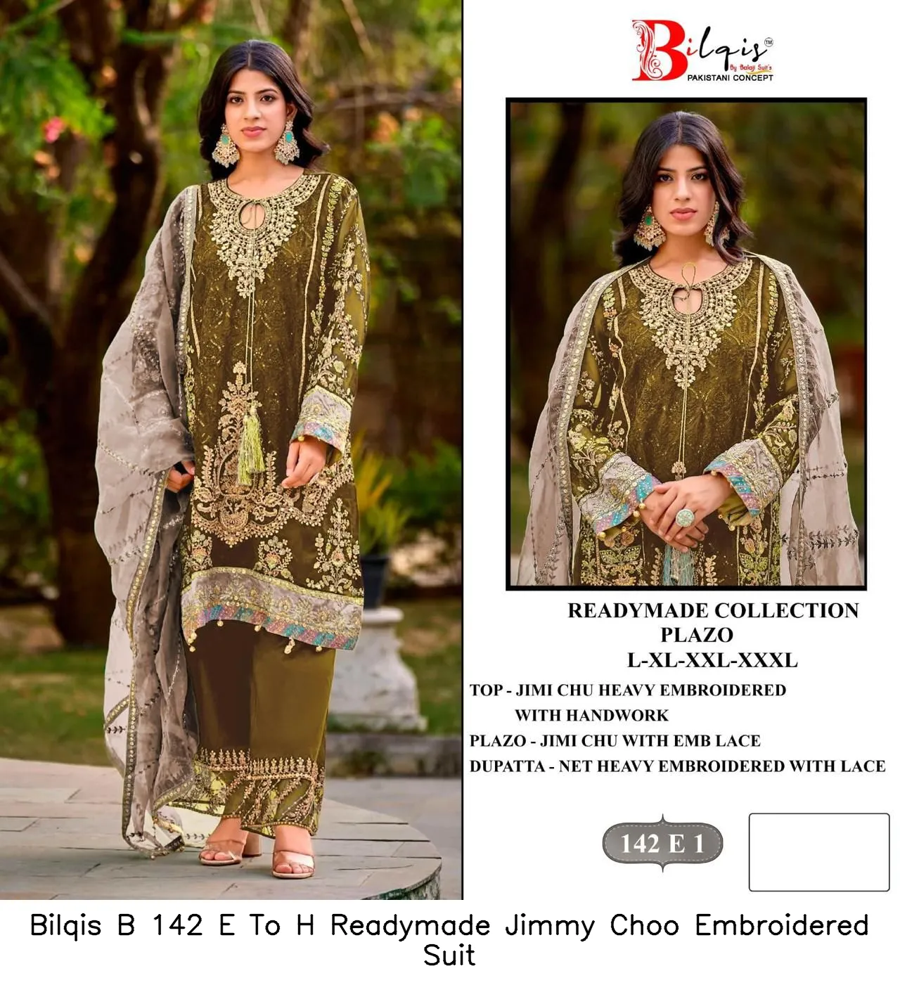 Bilqis B 142 E To H Readymade Jimmy Choo Embroidered  Suit — Wholesale Readymade Pakistani Suits, Bilqis wholesale from Surat — view 3