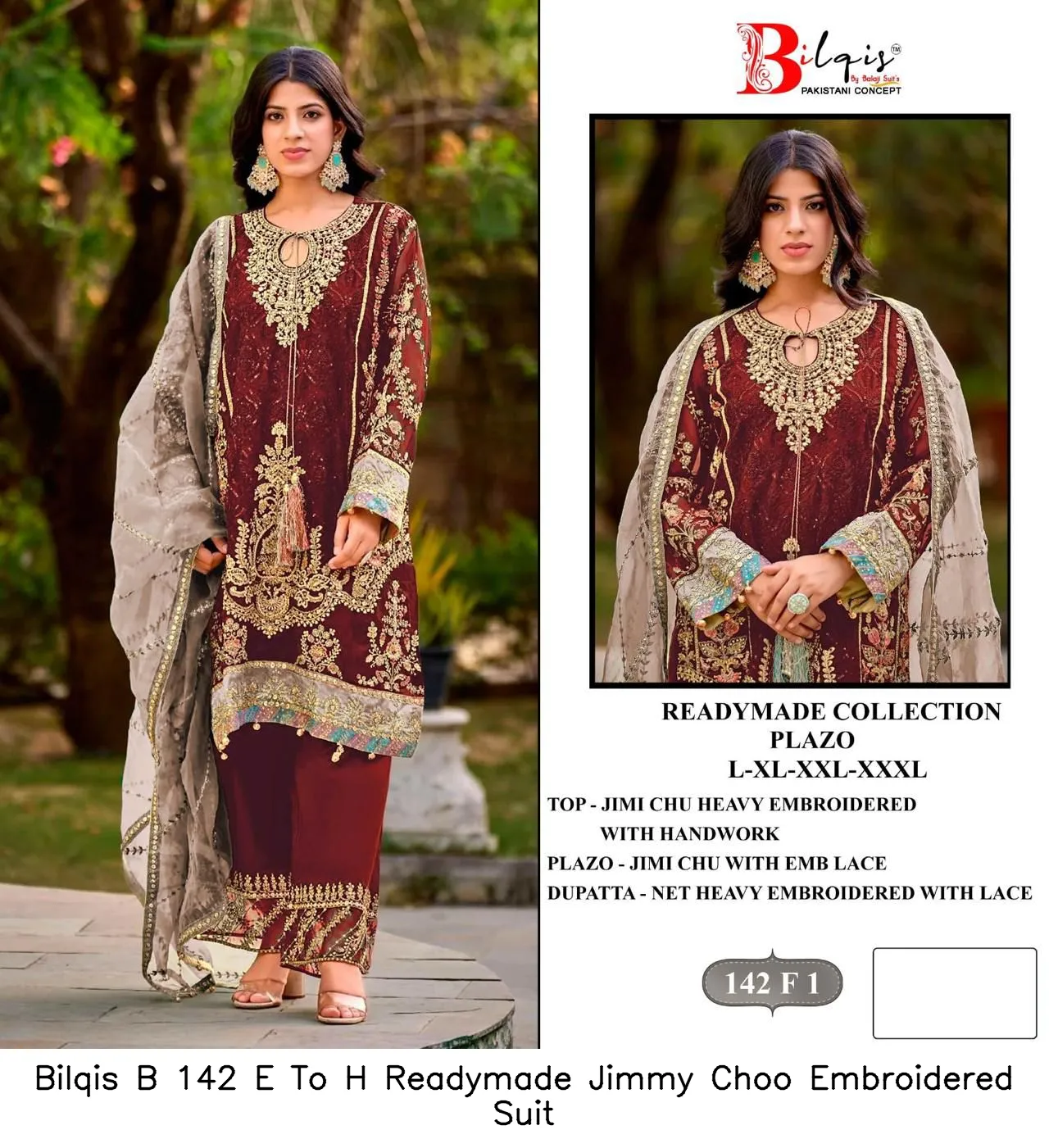 Bilqis B 142 E To H Readymade Jimmy Choo Embroidered  Suit — Wholesale Readymade Pakistani Suits, Bilqis wholesale from Surat — view 4