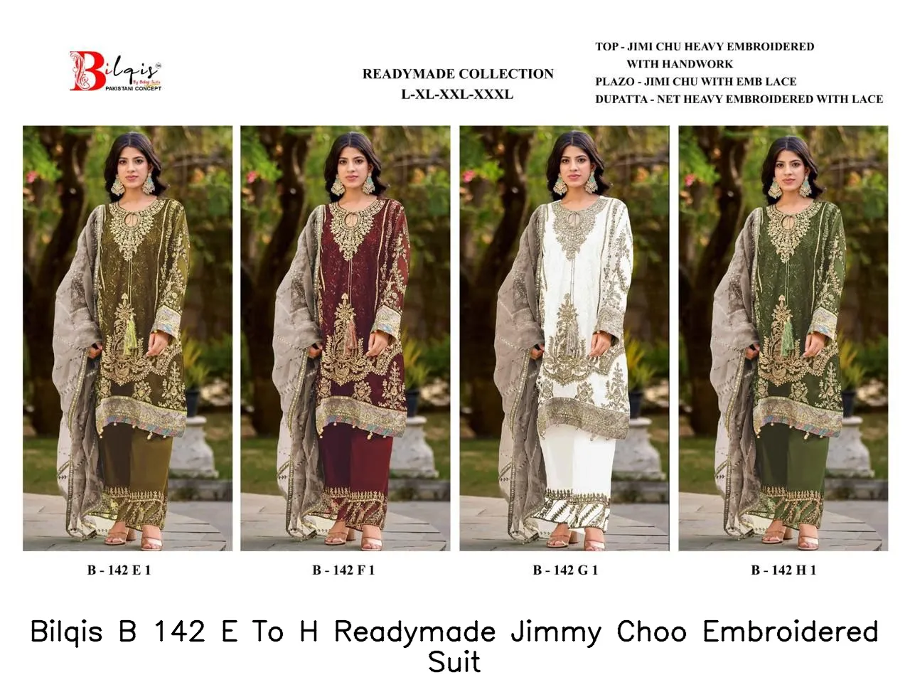 Bilqis B 142 E To H Readymade Jimmy Choo Embroidered  Suit — Wholesale Readymade Pakistani Suits, Bilqis wholesale from Surat — view 5